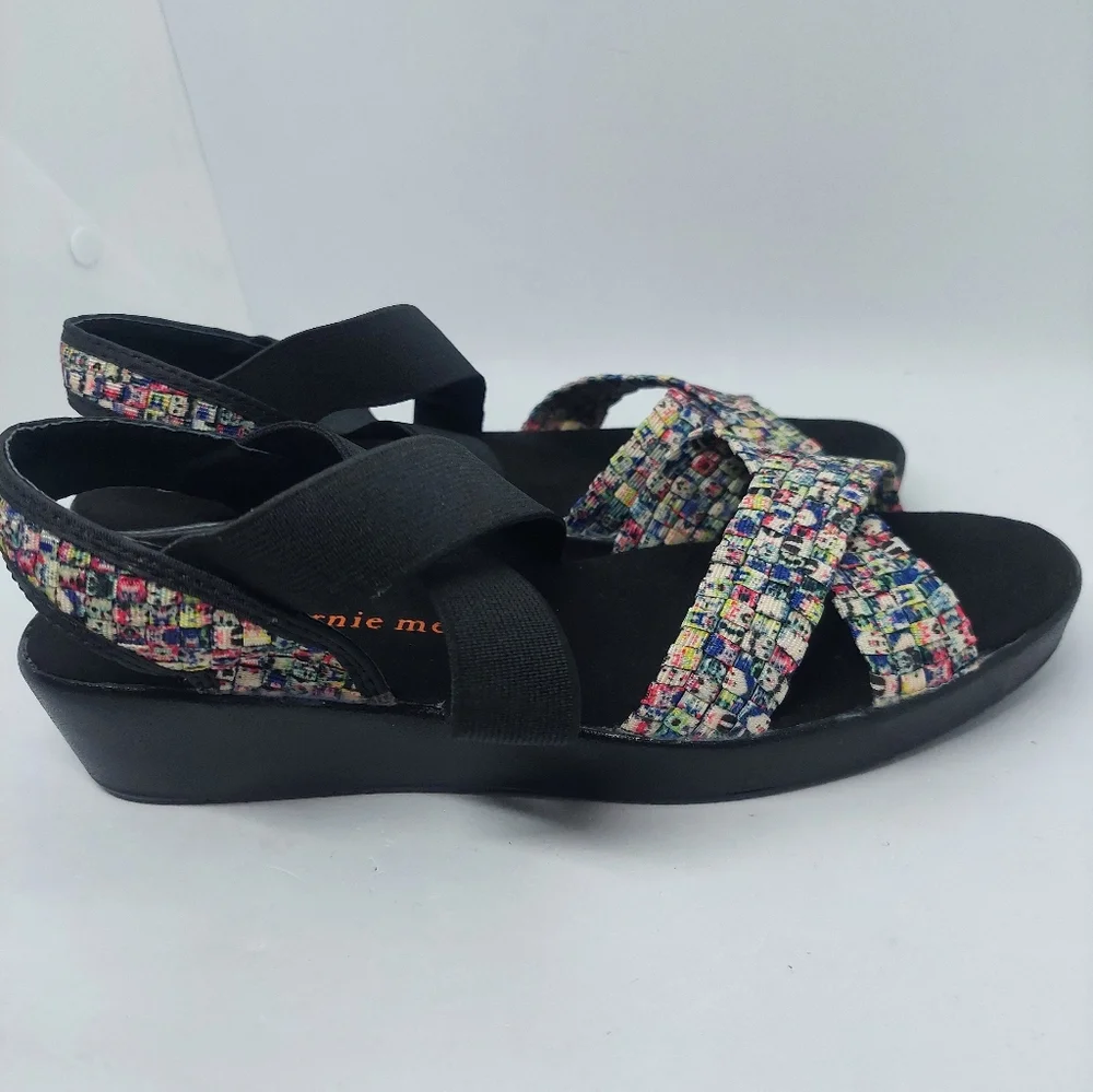 Bernie Mev Hallie Black Multicolor Wedge Open Toe Sandals Womens Size 38 US 7